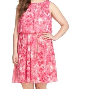 Calvin Klein 16W Pink Floral Chiffon Dress NWOT